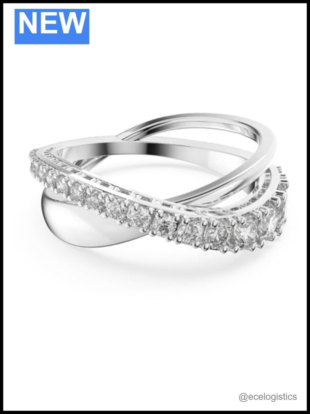 Cubic Zirconia Spiral Ring, Rhodium Finish, Round Cut, Half Eternity, Size 9,